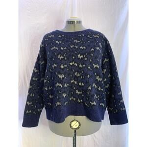 Athleta Hawthorn Sweater, Women's 2XL, Wool Blend Animal Print Pullover Blue